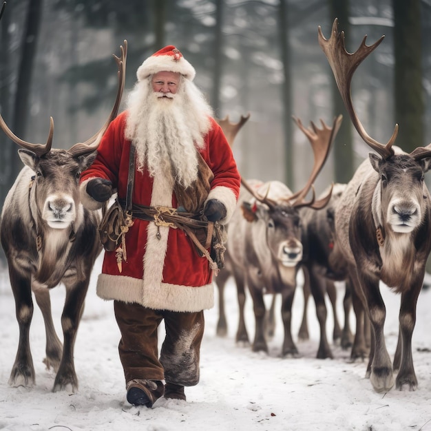 Reindeers and santa claus