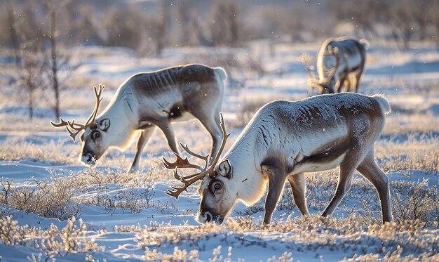 Reindeers standing in the snow