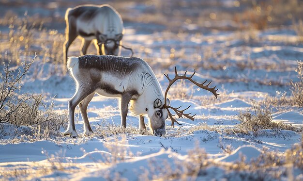 Reindeers standing in the snow