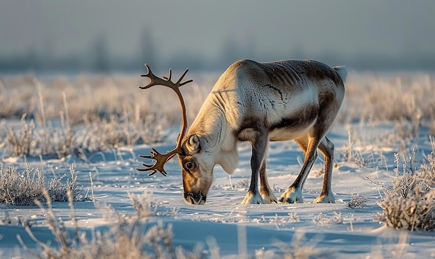 Reindeers standing in the snow