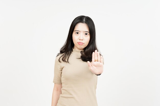 Rejection Hand Gesture Of Beautiful Asian Woman Isolated On White Background