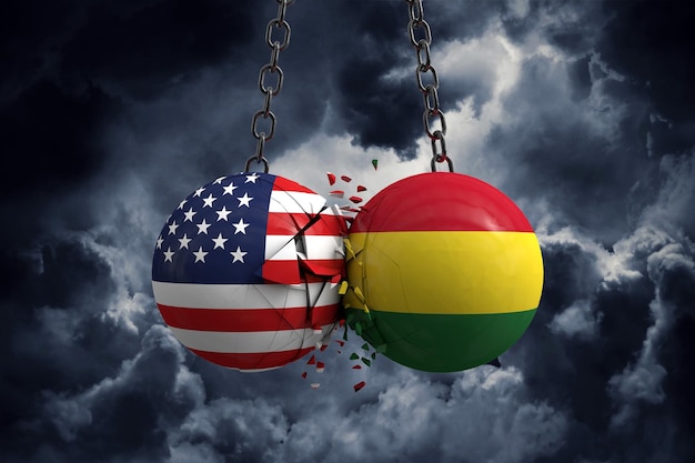 Relationship conflict between USA and Bolivia Trade deal concept 3D Rendering