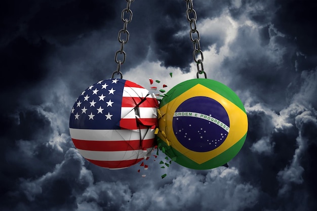 Relationship conflict between USA and Brazil Trade deal concept 3D Rendering