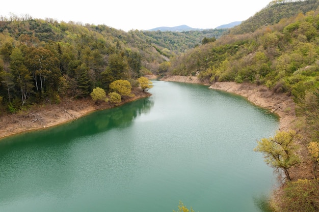 Relax autumn calm landscapes with cloudy weather over the river Agri in the Province of Potenza Basilicata Italy