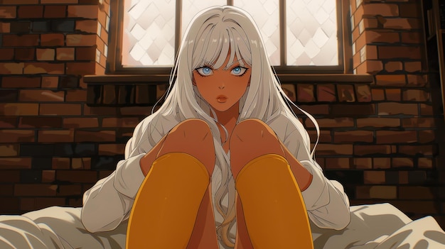 Relax in style with an animeinspired character sporting long white hair