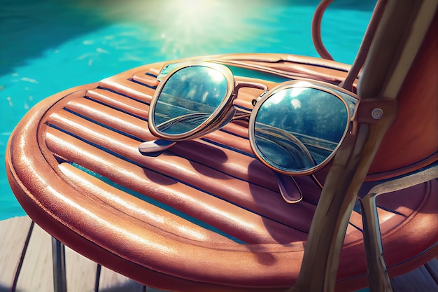 Relaxation by the Pool Sunglasses on a Sun Lounger Generative AI