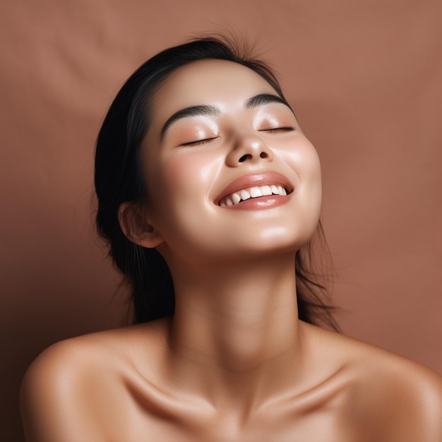 relaxed asian woman enjoying facial massage spa