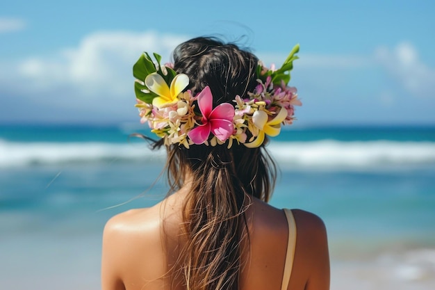 Relaxed Back view woman hawaii beach girl Generate AI