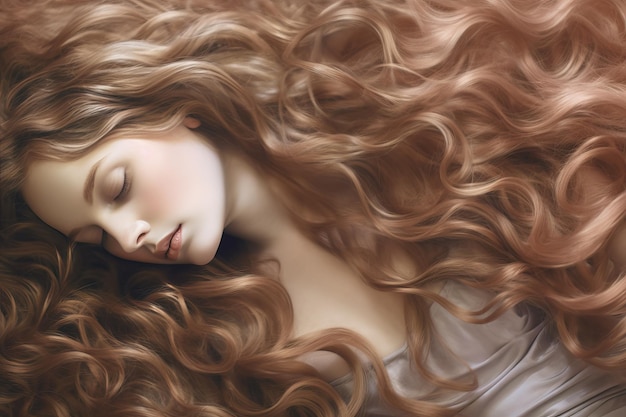 Relaxed Beauty Sleeping Girl with Long Wavy Hair