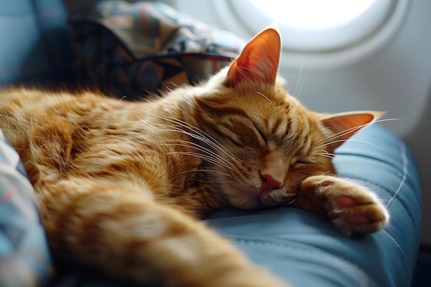 Relaxed Cat Napping in Airplane Cabin Generative by AI