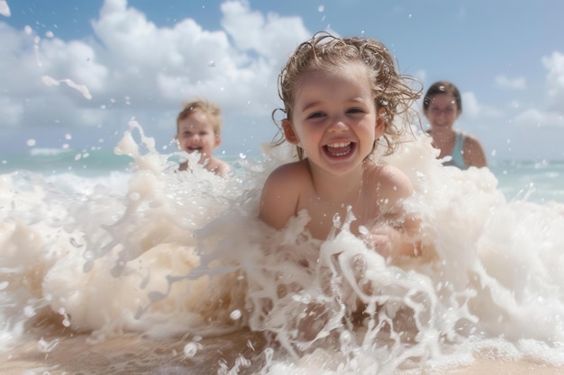 Relaxed family bonding on a sandy beach