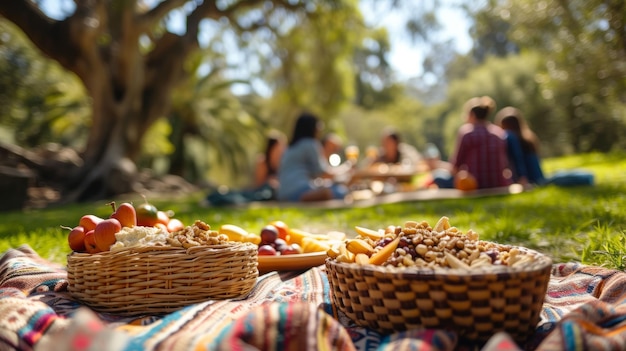 Relaxed Friends Gathering for a Picnic in Green Park