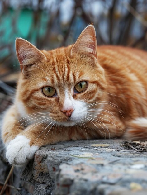 Photo relaxed ginger cat lounging outdoors