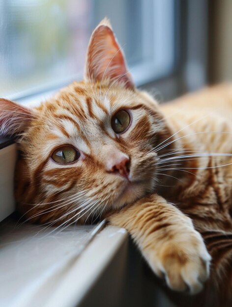 Relaxed Ginger Cat Resting by the Window Cozy Home Pet Lifestyle