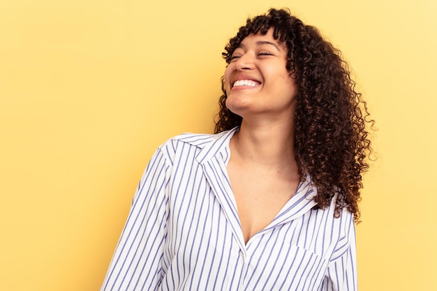 Relaxed and happy laughing neck stretched showing teeth