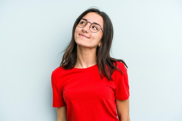 Relaxed and happy laughing neck stretched showing teeth