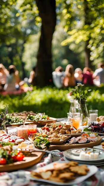 Relaxed outdoor picnic with friends in a scenic park setting