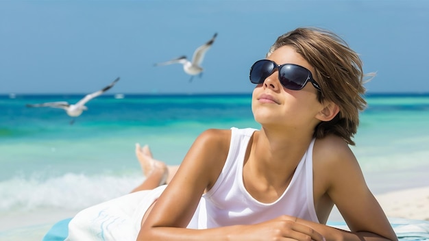 Relaxed teen on the beach