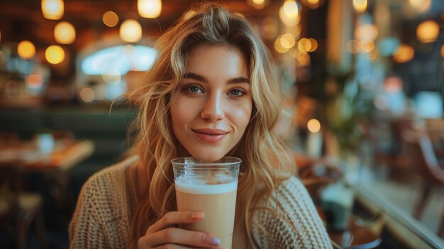 Relaxed Woman Enjoying Breakfast at Trendy Cafe Generative AI