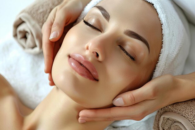 Photo a relaxed woman receiving a facial massage from a professional masseuse