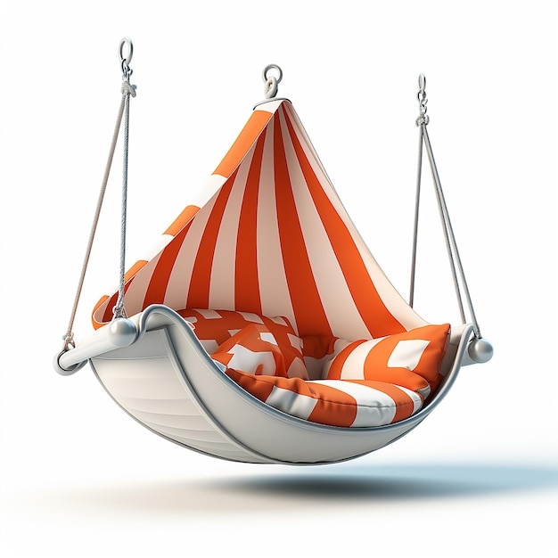 Relaxing 3D Cartoon Hammock Suspension on White Background