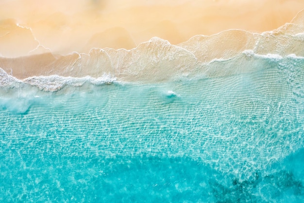 Relaxing aerial beach shore, summer vacation holiday template banner. Waves surf with amazing bay