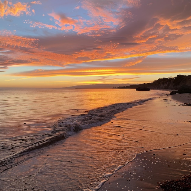 Photo relaxing beachfront scene with sunset