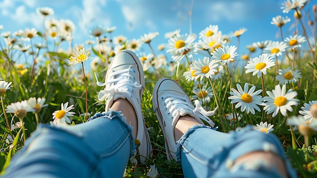 Relaxing Girl39s Legs Amidst Spring Blossoms