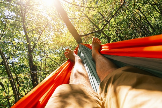 Photo relaxing in the hammock at summer