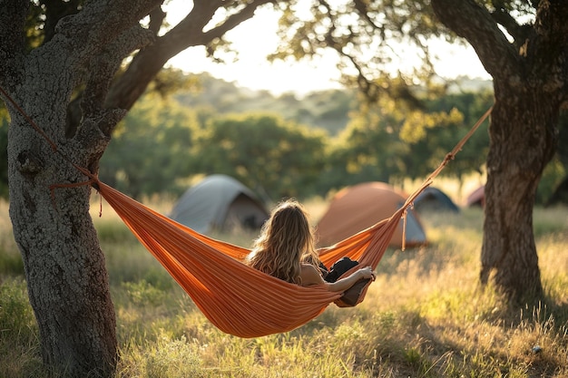 Relaxing in a Hammock Under the Trees