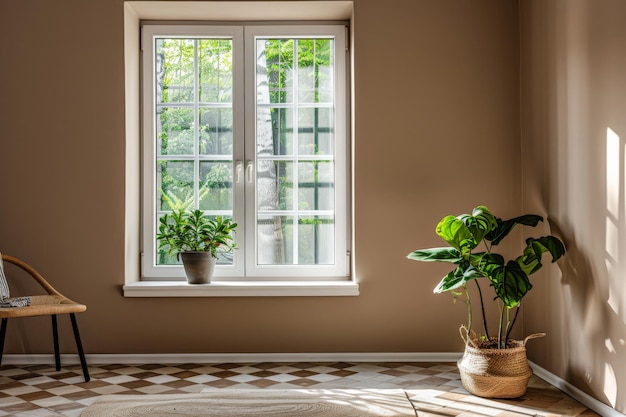 Relaxing interiors composition with natural light coming into a room trough a window