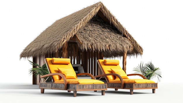 Relaxing Lounge Chairs in Summer Bungalow for Vacation Holidays