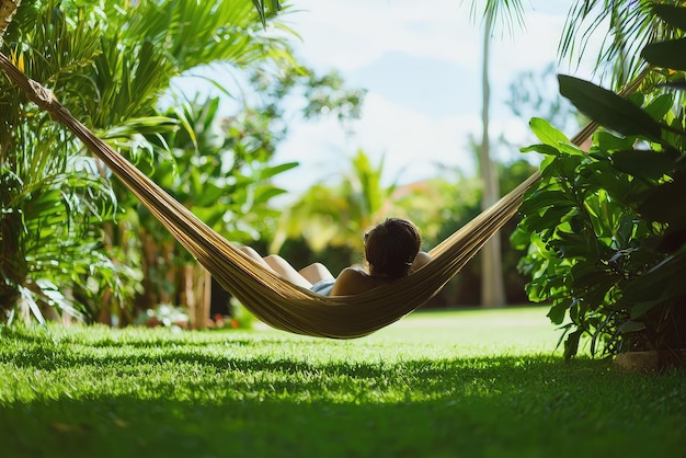 Relaxing in a Lush Garden A Serene Moment Amidst Natures Beauty and Peaceful Vibes