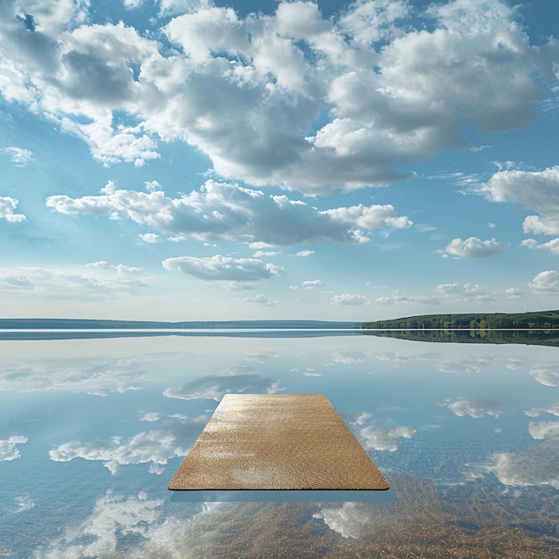 Photo relaxing meditation on a lakeside yoga mat