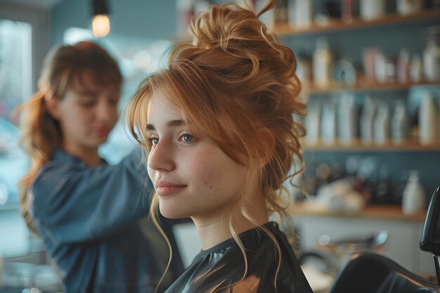 Photo a relaxing moment at the hair salon a client enjoys a new hairstyle