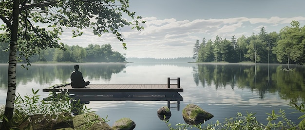 Photo relaxing outdoor meditation by a peaceful lake