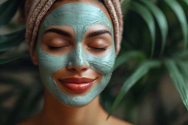 Relaxing Skincare Routine with Green Clay Mask Beauty and Wellness Concept