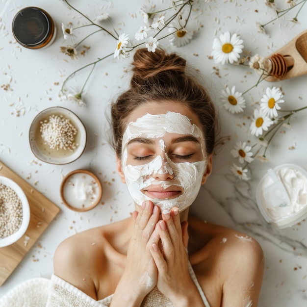 Relaxing Skincare Routine Woman with Facial Mask for Spa and SelfCare