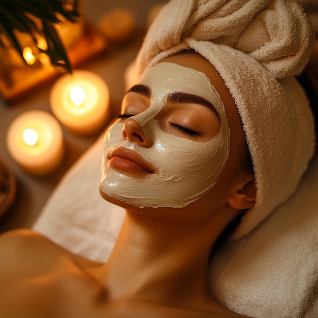 Photo relaxing spa treatment with facial masks massage and skincare for healthy glowing complexion