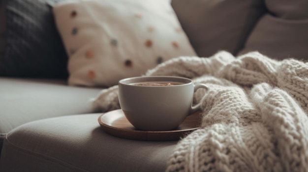 Relaxing with a Cup of Coffee on a Cozy Sofa