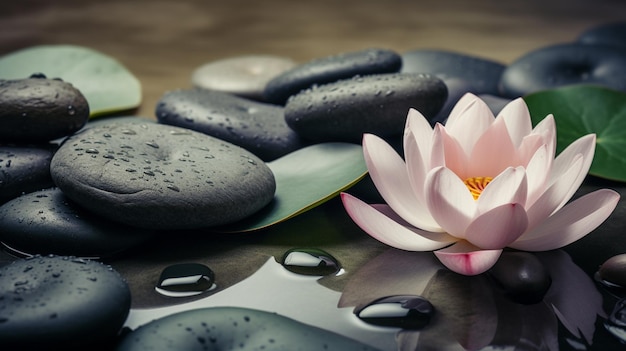 Relaxing zen like background with pebbles and lotus flowers 10