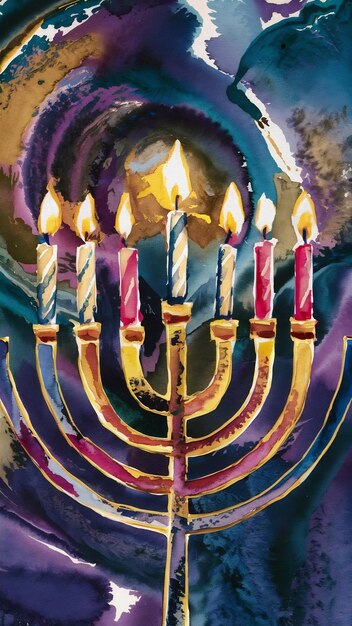 Photo religiob watercolor style and abstract image of jewish holiday hanukkah with menorah traditional c