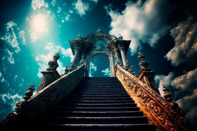 Religion background Stairway to Heaven Stairs in sky Generative AI