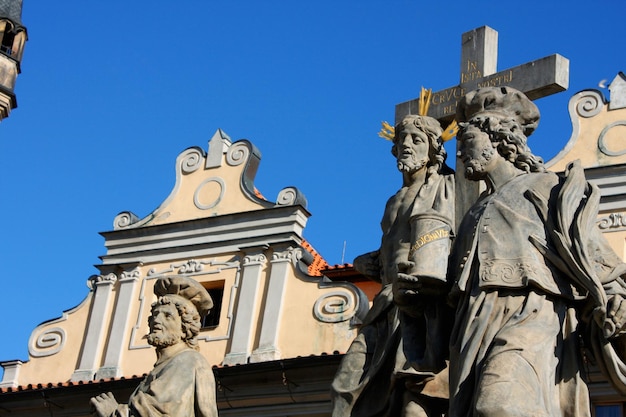 Religion statues on the Charles bridge is located in Prague Czech Republic