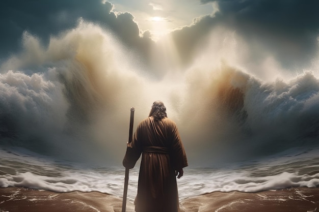 Religious biblical concept the story of Moses parting the sea flight from Pharaoh the Jews belief in God and Jesus Christ the liberation of the Jews from Egyptian captivity the miracle