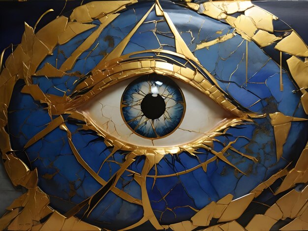 a religious blue and gold human eye Earth concept