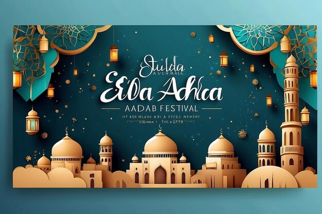 Religious eid al adha mubarak islamic festival banner template