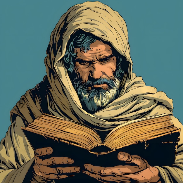 religious figure reading holy book concept spiritual content holy scriptures religious figure