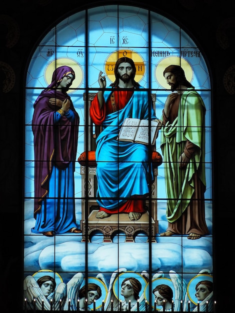 Religious Orthodox interiors The main stainedglass window of the Naval Cathedral of St Nicholas