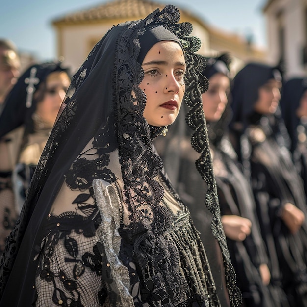 Religious Procession in Huelva Women in Black Veils